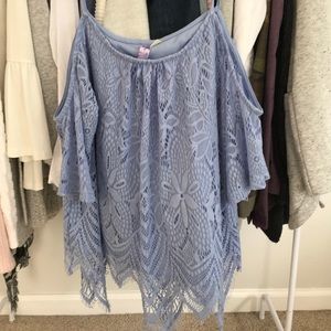 Blue/Purple Lace Cold Shoulder Top